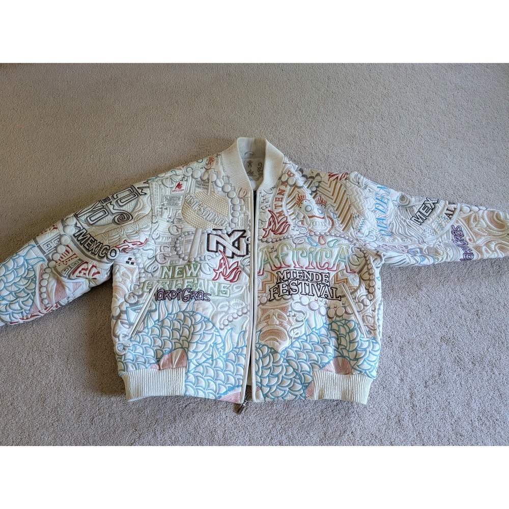 Rare Al Wissam Chinese New Year White Leather Jacket Rapper Hip Hop Size 58 EUC